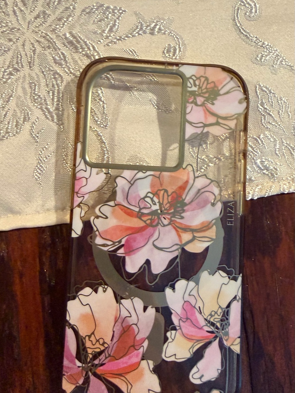 Floral Clear Phone Case with Pink & Peach Flowers Iphone 14 pro Elizabeth James